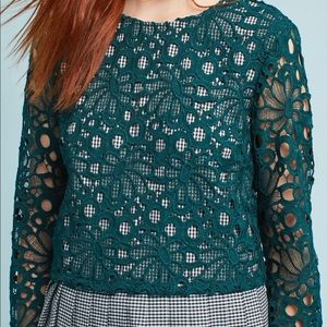 Anthropologie Gingham & Lace Top